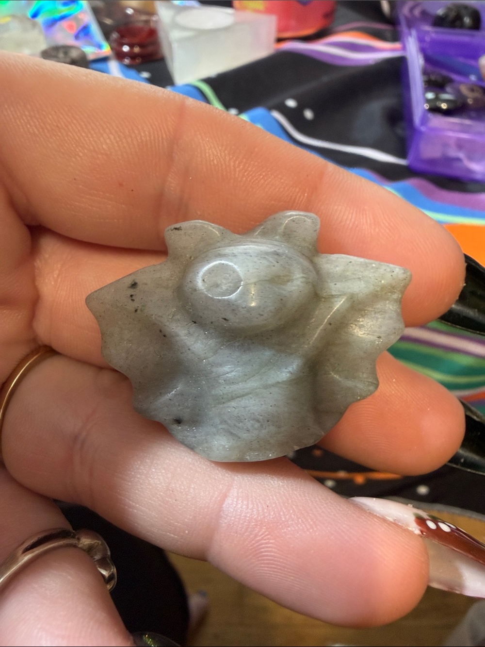 Mini bat carved Labadorite stone small figurine Halloween